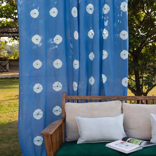 Blue Daisy Tie Dye Cotton Sheer Curtain