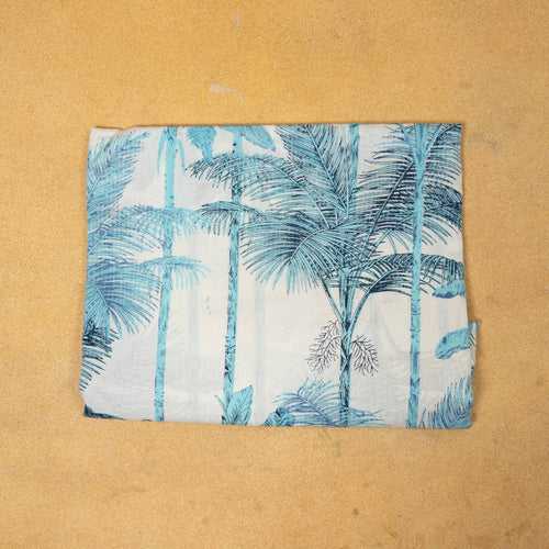 Blue Palm on Palm Hand Screen Printed Cotton Fabric