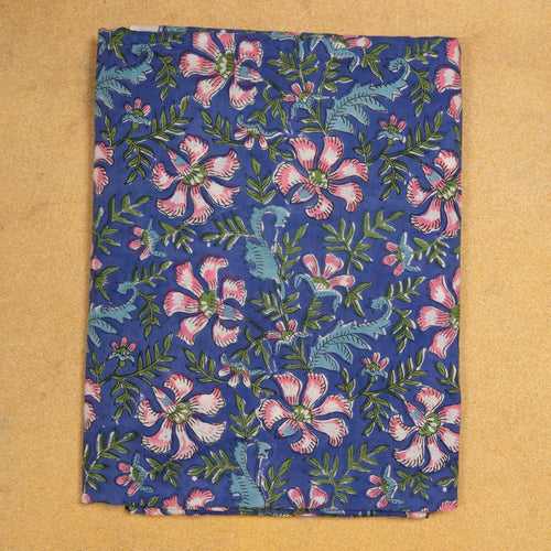 Blue and Pink Flower Jaal Hand Blockprinted Cotton Fabric
