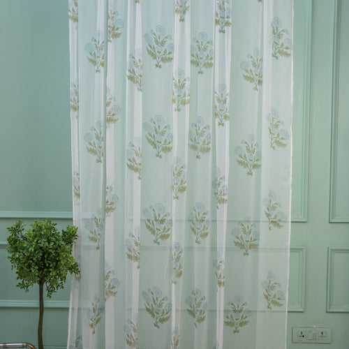 Chiffon Aster Hand Blockprinted Sheer Curtain