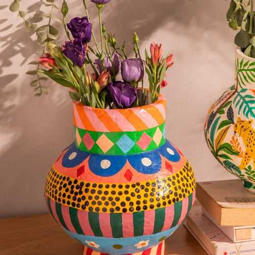 Circus Pop Handpainted Paper Mache Vase