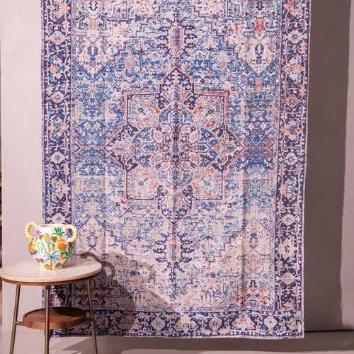 Firouz Blue Screen Printed Cotton Rug