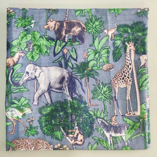 Grey Jungle Safari Hand Screenprinted Cotton Fabric