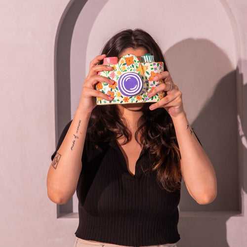 Multicolor Daisy Handpainted Paper Mache Camera