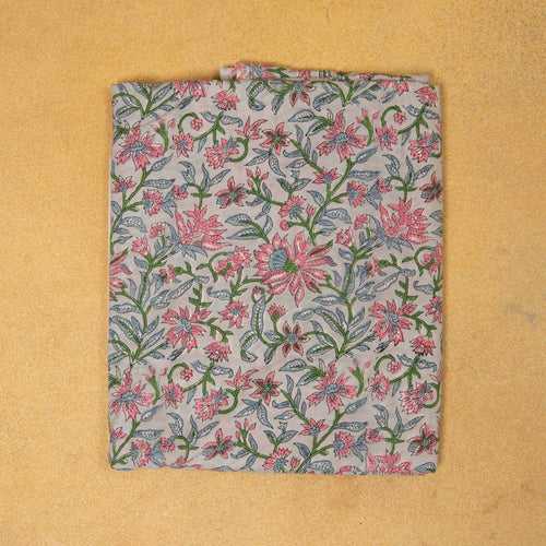 Pastel Pink and Grey Hand Blockprinted Cotton Fabric