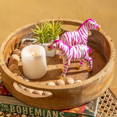 Pink Stripe Zebra Paper Mache Art