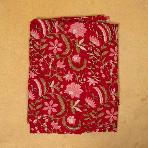 Red Multifloral Jaal Hand Blockprinted Cotton Fabric