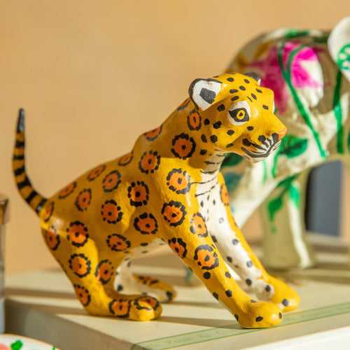 Yellow Cheetah Paper Mache Art