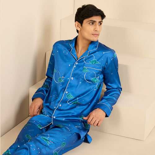 Midnight Stardust Satin Notched Pyjama Set