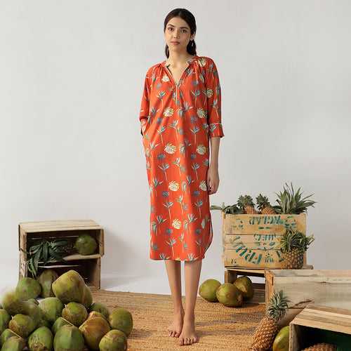 Bird Of Paradise Cotton Dip-Neck Sleep Dress