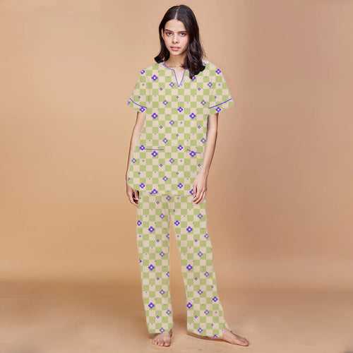 Retrobloom Cotton Dip-Neck Pyjama Set