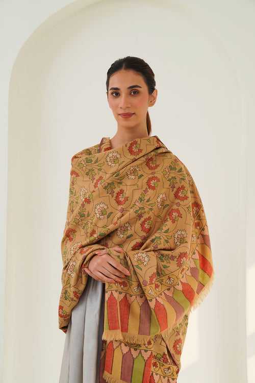 Kani Gulal Tour Hand Woven Pashmina Shawl Fawn