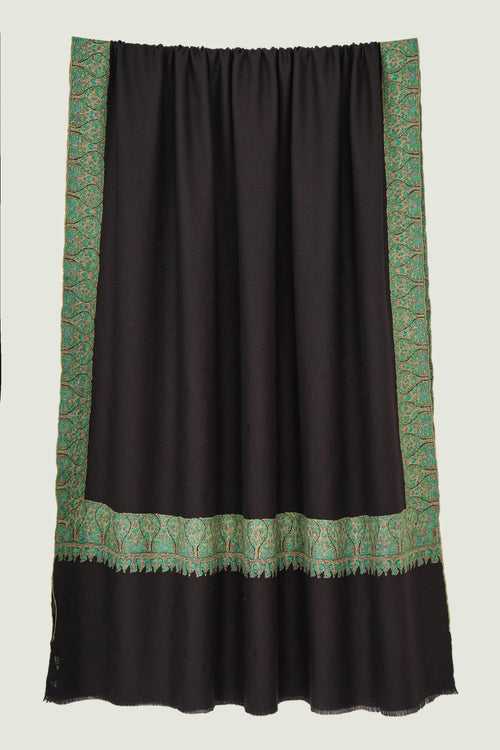 Sozni Dordar Hand Embroidered Pashmina Shawl Black Turquoise