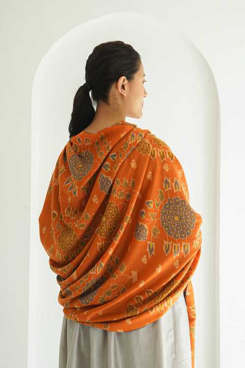 Kani Sarfaraz Hand Woven Large Pashmina Shawl Orange Rust