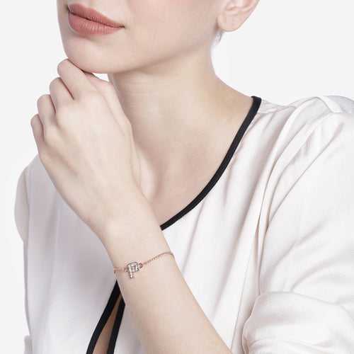 Estele Rose Gold Plated Captivating Medium 'P' Letter Bracelet with Crystals for Women