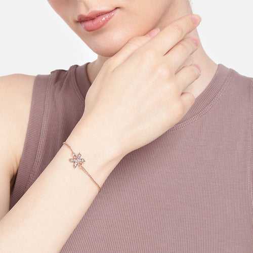 Estele Rose Gold Plated Captivating Medium 'X' Letter Bracelet with Crystals for Women