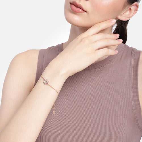 Estele Rose Gold Plated Captivating Medium 'D' Letter Bracelet with Crystals for Women