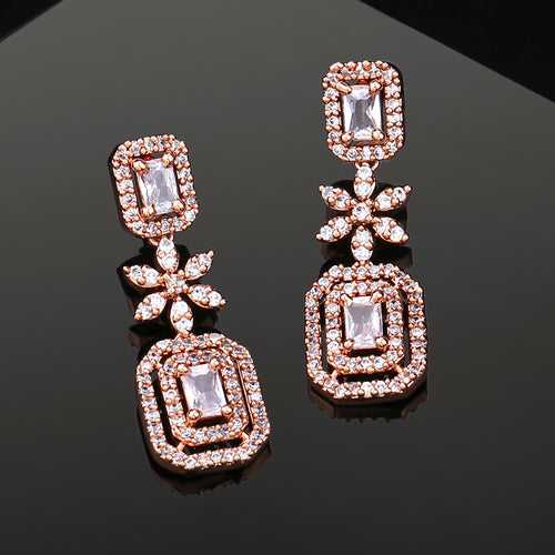 Estele Rose Gold Plated CZ Classic Designer Drop Earrings for Women