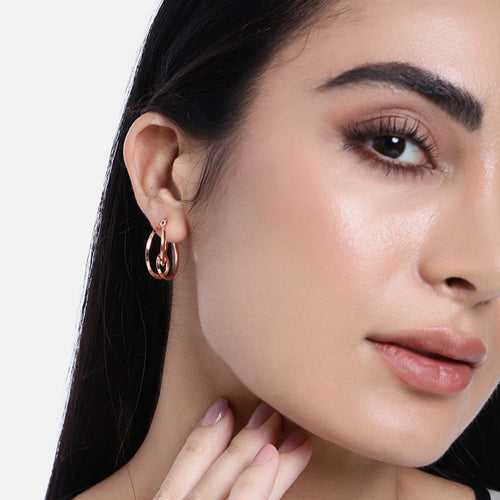 Estele Rose Gold Knotted Loop Designer Hoop Earrings for Women