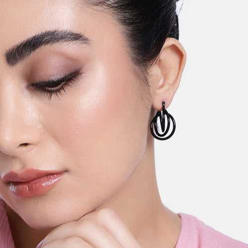 Estele Gothic Black Plated Trio Circular Hoop Earrings for Women