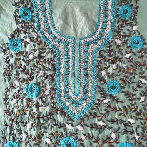 Hand embroidered Phulkari kurti unstitched fabric - Sky Blue, Light Pink and more