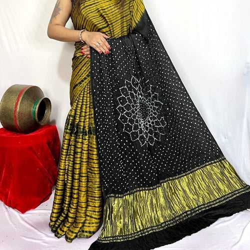 Modal Silk Leheriya Saree with Tie and Die and sari Pallu - Golden, Olive, Yellow, Blue, Red, Mango, Teal