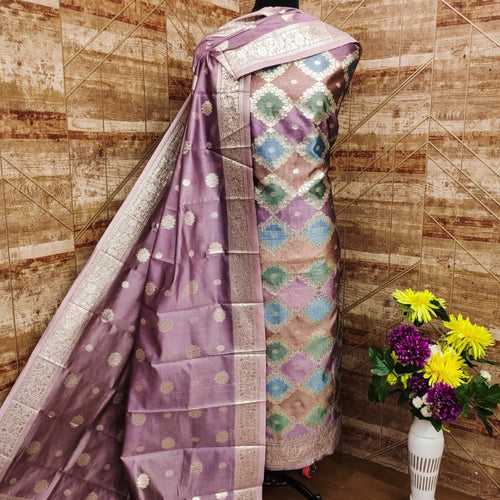 Banarasi Organza With Multi Colour Weaving Unstitched Suit Material - Pink, Yellow and ( Various Colours available)