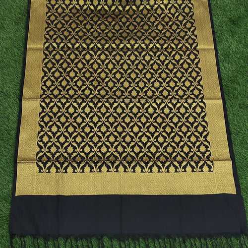 Banarasi Cotton Silk Dupatta With Floral Jaal - Black