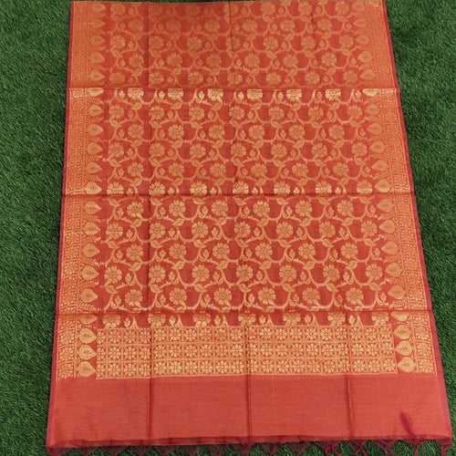 Banarasi Cotton Silk Dupatta With Floral Jaal - Orange