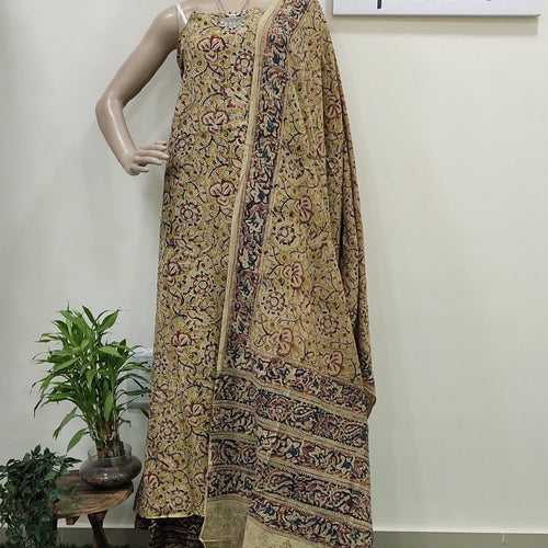 Cotton hand block Kalamkari kurta fabric and dupatta - Design 2