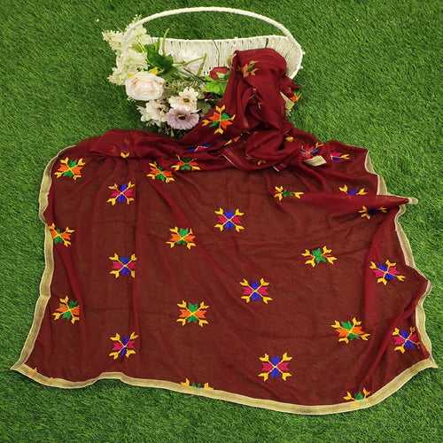 Traditional Simple Floral Butti Phulkari Dupatta - Various Colours