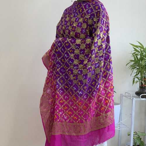 Double Shaded Art silk Banarasi Bandhej Dupatta - Various Colours