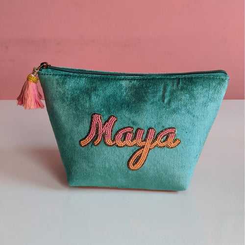 Personalized Name pouch- Green Velvet (1pc)