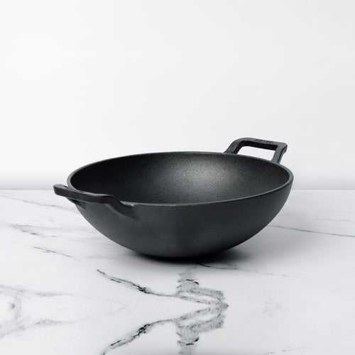 Meyer Pre Seasoned Cast Iron curved Kadai without Lid, 20cm