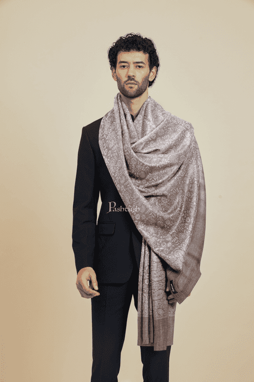 Pashtush Mens Bamboo Stole, Pasiley Weave Design, Grey