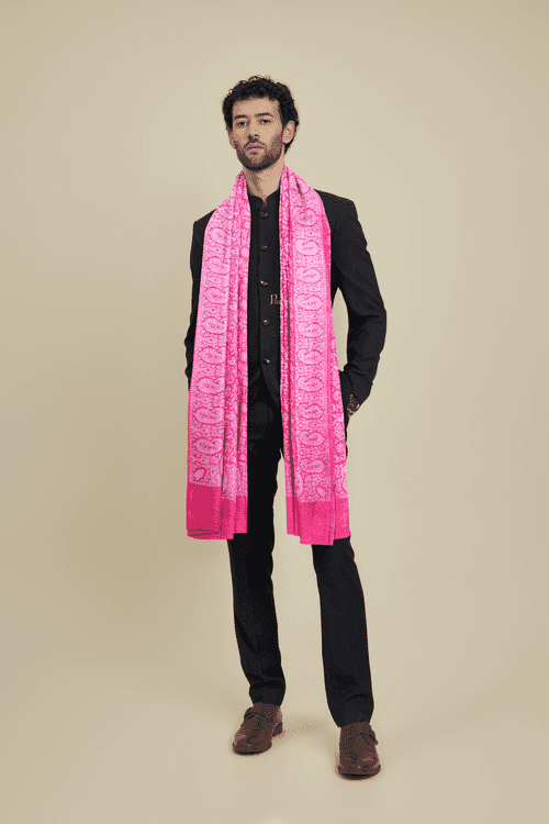 Pashtush Mens Bamboo Stole, Pasiley Weave Design, Majenta