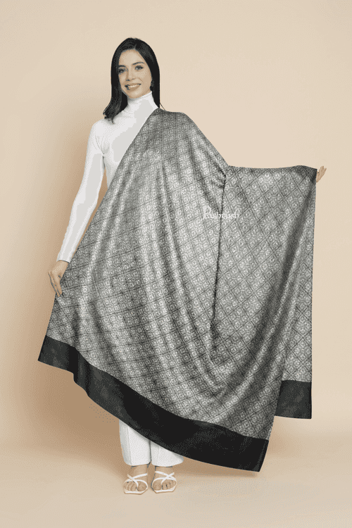 Pashtush Mens Extra Fine Wool Stole, Design, Black And Grey