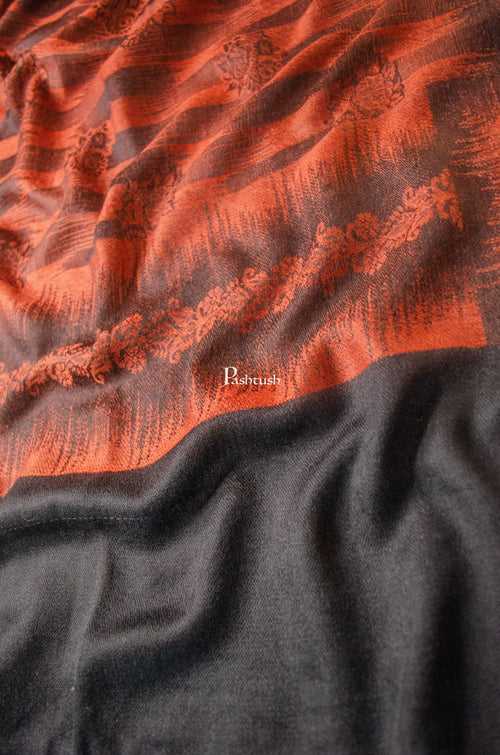 Pashtush Mens Fine Wool Stole, Ikkat Design, Orange and Black