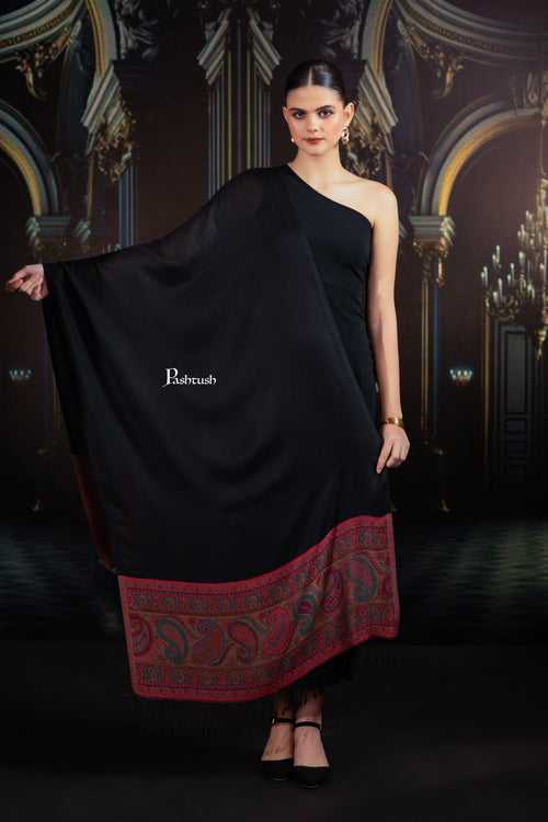 Pashtush Womens Bamboo Stole, Silky Soft, Woven Paisley Design, Black