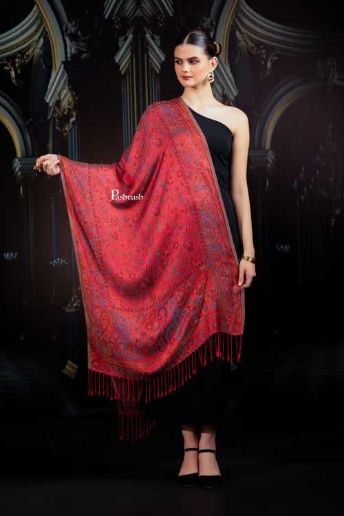 Pashtush Womens Bamboo Stole, Silky Soft, Woven Paisley Design, Serene Red