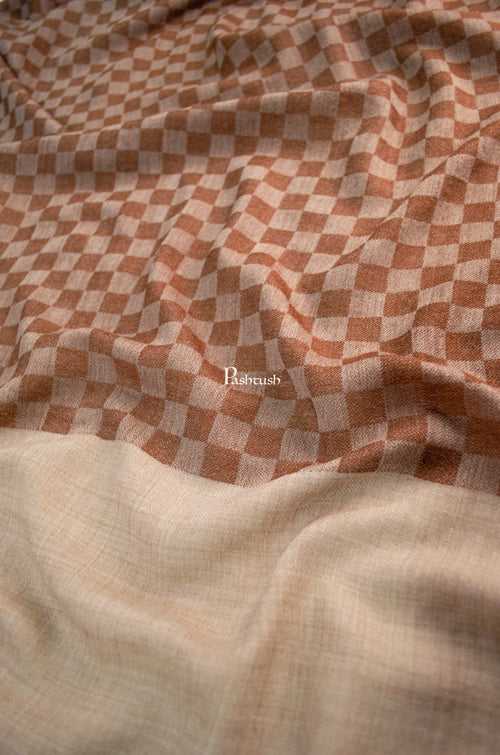 Pashtush Womens Extra Fine Wool Reversible Stole, Checkered Design, Rich Coffee