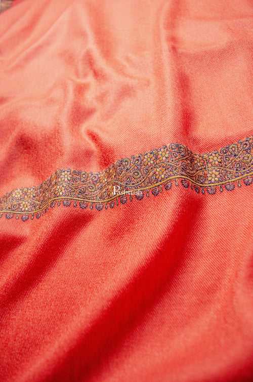 Pashtush Womens Extra Fine Wool Shawl, Multi Border Embroidery  Design, Deep Orange