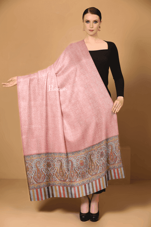 Pashtush Womens Extra Fine Wool Shawl, Pasiley Palla Design, Pink