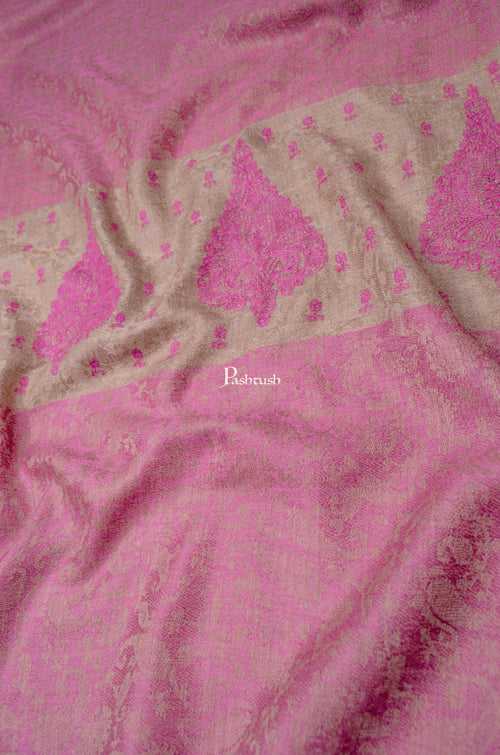 Pashtush Womens Extra Fine Wool Shawl, Tone On Tone Embroidery, Paisley Palla Design, Pink