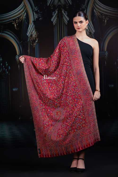 Pashtush Womens Extra Fine Wool Stole, Paisley Weave Design, Crimson Maroon