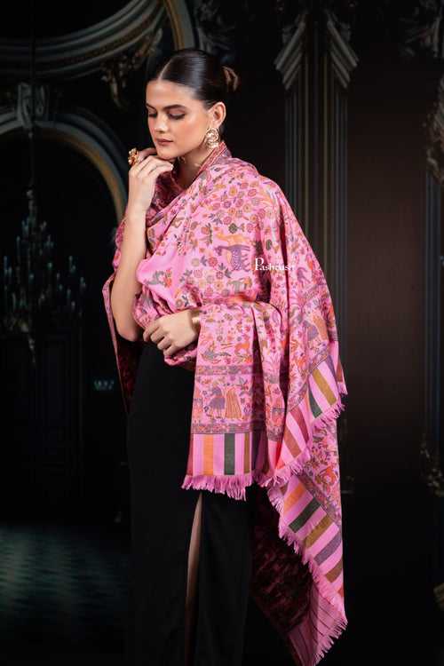 Pashtush Womens Faux Pashmina Shawl, Woven Bagh Design, Light Pink