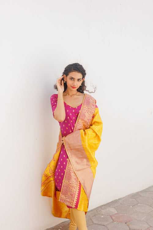 EXP - Aakruti Magenta Kurti with Yellow Dupatta