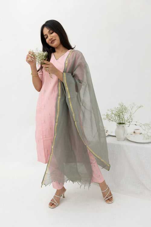 Pastel pink  handwoven Suit set - Nursing