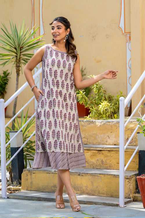 Purple Mughal Buta A-Line Dress