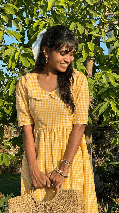 Yellow Charm Check Dress - Nursing